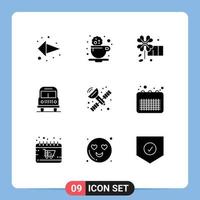 Set of 9 Vector Solid Glyphs on Grid for business satellite anemone communication travel Editable Vector Design Elements