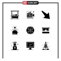 9 Universal Solid Glyphs Set for Web and Mobile Applications world global down picnic gas Editable Vector Design Elements