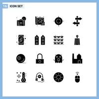 16 Universal Solid Glyphs Set for Web and Mobile Applications love journey print sign target Editable Vector Design Elements