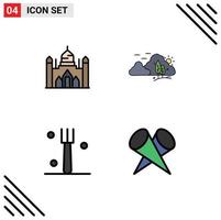 Group of 4 Modern Filledline Flat Colors Set for aurangabad fort fork lalbagh hill tableware Editable Vector Design Elements