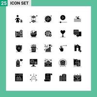 Set of 25 Vector Solid Glyphs on Grid for swim activity disk technology gadgets Editable Vector Design Elements