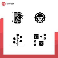Mobile Interface Solid Glyph Set of 4 Pictograms of connect nature medal mom design Editable Vector Design Elements