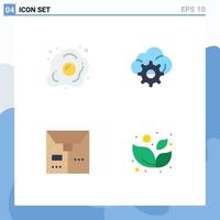 Pack of 4 creative Flat Icons of diet e healthy gear leaf Editable Vector Design Elements