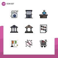 Set of 9 Modern UI Icons Symbols Signs for finance and business columns property banking office Editable Vector Design Elements