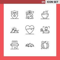9 Creative Icons Modern Signs and Symbols of heart sun chinese mountain landscape Editable Vector Design Elements