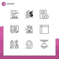 Modern Set of 9 Outlines Pictograph of avatar construction devices build blue print Editable Vector Design Elements