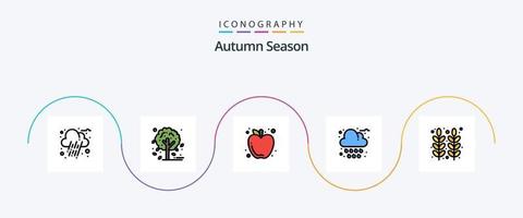 la línea de otoño llenó el paquete de iconos flat 5 que incluye el día de acción de gracias. alimento. Fruta. otoño. lluvia vector