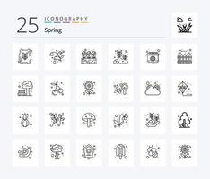 paquete de iconos de 25 líneas de primavera que incluye primavera. calendario. lámina. semilla en crecimiento. lámina vector