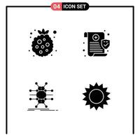 Set of 4 Modern UI Icons Symbols Signs for berry grid raspberry privacy network Editable Vector Design Elements