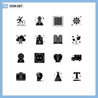 Pack of 16 creative Solid Glyphs of science physics medical game tic Editable Vector Design Elements