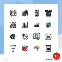 16 User Interface Flat Color Filled Line Pack of modern Signs and Symbols of building shirt atom fashion clothes Editable Creative Vector Design Elements