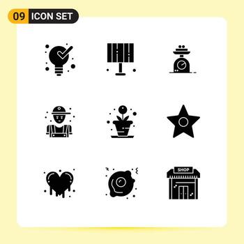 9 Universal Solid Glyphs Set for Web and Mobile Applications creative plumber machine person man Editable Vector Design Elements