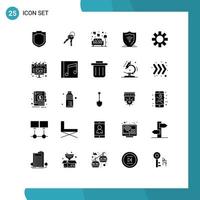 Set of 25 Vector Solid Glyphs on Grid for ad cog lamp setting protect Editable Vector Design Elements