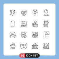 Stock Vector Icon Pack of 16 Line Signs and Symbols for android smart phone print phone map Editable Vector Design Elements