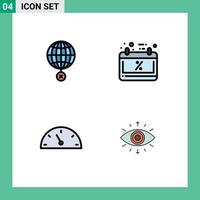 Universal Icon Symbols Group of 4 Modern Filledline Flat Colors of earth gauge internet calendar speed Editable Vector Design Elements