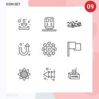 Universal Icon Symbols Group of 9 Modern Outlines of basic mechanical hill u turn arrow Editable Vector Design Elements