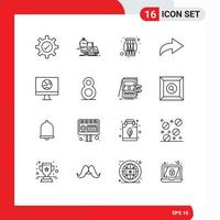 Universal Icon Symbols Group of 16 Modern Outlines of internet computer drum app arrow Editable Vector Design Elements