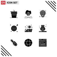 Group of 9 Solid Glyphs Signs and Symbols for wood arrow gear aim web Editable Vector Design Elements