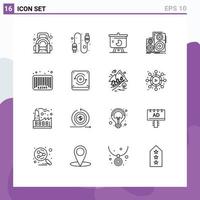 Universal Icon Symbols Group of 16 Modern Outlines of studio monitor chart hifi graph Editable Vector Design Elements