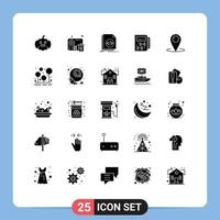 Mobile Interface Solid Glyph Set of 25 Pictograms of contact planning coding healthy fitness Editable Vector Design Elements