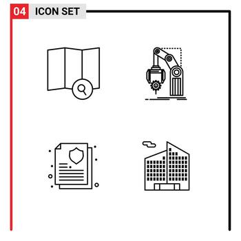 User Interface Pack of 4 Basic Filledline Flat Colors of explore insurance policy automation mechanism building Editable Vector Design Elements