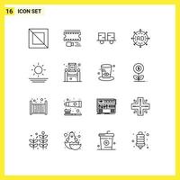 Group of 16 Outlines Signs and Symbols for beach expand fork truck arrow ad Editable Vector Design Elements