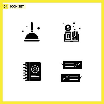 Modern Set of 4 Solid Glyphs and symbols such as broom user witch distributed ledger book dialogue Editable Vector Design Elements
