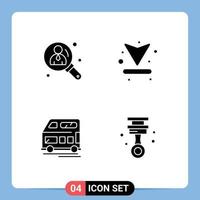 Mobile Interface Solid Glyph Set of 4 Pictograms of business coach search up vehicle Editable Vector Design Elements