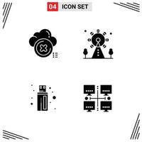 Editable Vector Line Pack of 4 Simple Solid Glyphs of cloud cable cancel leisure usb Editable Vector Design Elements