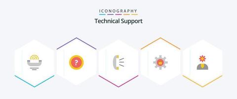 Technical Support 25 Flat icon pack including support. setting. question. gear. client support vector