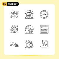 Pictogram Set of 9 Simple Outlines of man focus global right direction Editable Vector Design Elements