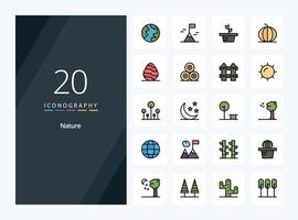 20 icono lleno de línea natural para presentación vector