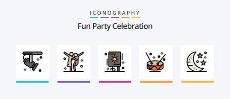 Party Line Filled 5 Icon Pack Including dinner. cafe. instruments. party. guitar. Creative Icons Design vector