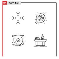 Mobile Interface Line Set of 4 Pictograms of snow protect clover poker verify Editable Vector Design Elements