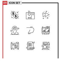 Set of 9 Commercial Outlines pack for coin placeholder arrow place corporate Editable Vector Design Elements