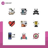 Filledline Flat Color Pack of 9 Universal Symbols of like heart ruler access moustache Editable Vector Design Elements