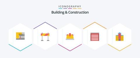 Paquete de 25 íconos planos de construcción y construcción que incluye . ciudad. construcción. edificio. construcción vector