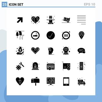 Mobile Interface Solid Glyph Set of 25 Pictograms of left shipping entertainment logistic delivery Editable Vector Design Elements
