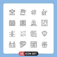 Stock Vector Icon Pack of 16 Line Signs and Symbols for video live bonbon broadcast vehicle Editable Vector Design Elements