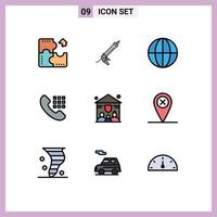 9 User Interface Filledline Flat Color Pack of modern Signs and Symbols of family phone construction dial nature Editable Vector Design Elements