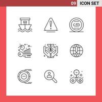 Modern Set of 9 Outlines and symbols such as crowd keyword engine benchmarking search Editable Vector Design Elements