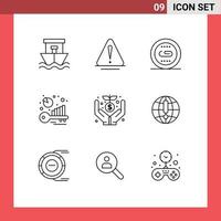 Modern Set of 9 Outlines and symbols such as crowd keyword engine benchmarking search Editable Vector Design Elements