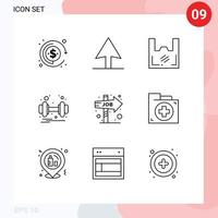 9 User Interface Outline Pack of modern Signs and Symbols of aid job direction supermarket choice health Editable Vector Design Elements