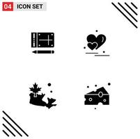 4 User Interface Solid Glyph Pack of modern Signs and Symbols of mobile canada education couple cheese Editable Vector Design Elements