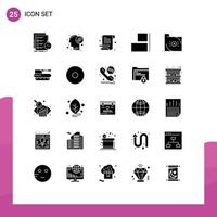 Set of 25 Commercial Solid Glyphs pack for banking right productivity horizontal scratch pad Editable Vector Design Elements