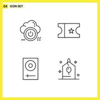 Line Pack of 4 Universal Symbols of shutdown dj cloud ticket mixer Editable Vector Design Elements