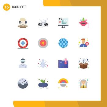 Pictogram Set of 16 Simple Flat Colors of rose flower race lips development Editable Pack of Creative Vector Design Elements