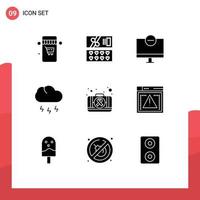 Modern Set of 9 Solid Glyphs Pictograph of case first aid gadget weather nature Editable Vector Design Elements