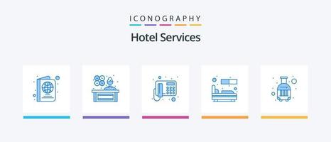 Paquete de 5 iconos azules de servicios de hotel que incluye maleta. bolso. teléfono. dormir. habitación. diseño de iconos creativos vector