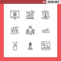 User Interface Pack of 9 Basic Outlines of body secure creative smart house Editable Vector Design Elements